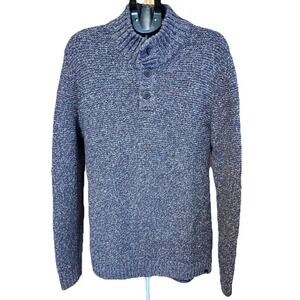 Fat Face Mens L Purple Blue Cable Chunky Knit Sweater 1/4 Button Grandpacore